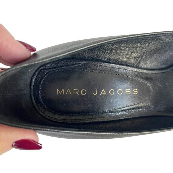 Marc Jacobs Women's Sz 37 (US 6.5) Black Peep-Toe Pumps Heels Made In Italy - Picture 7 of 12